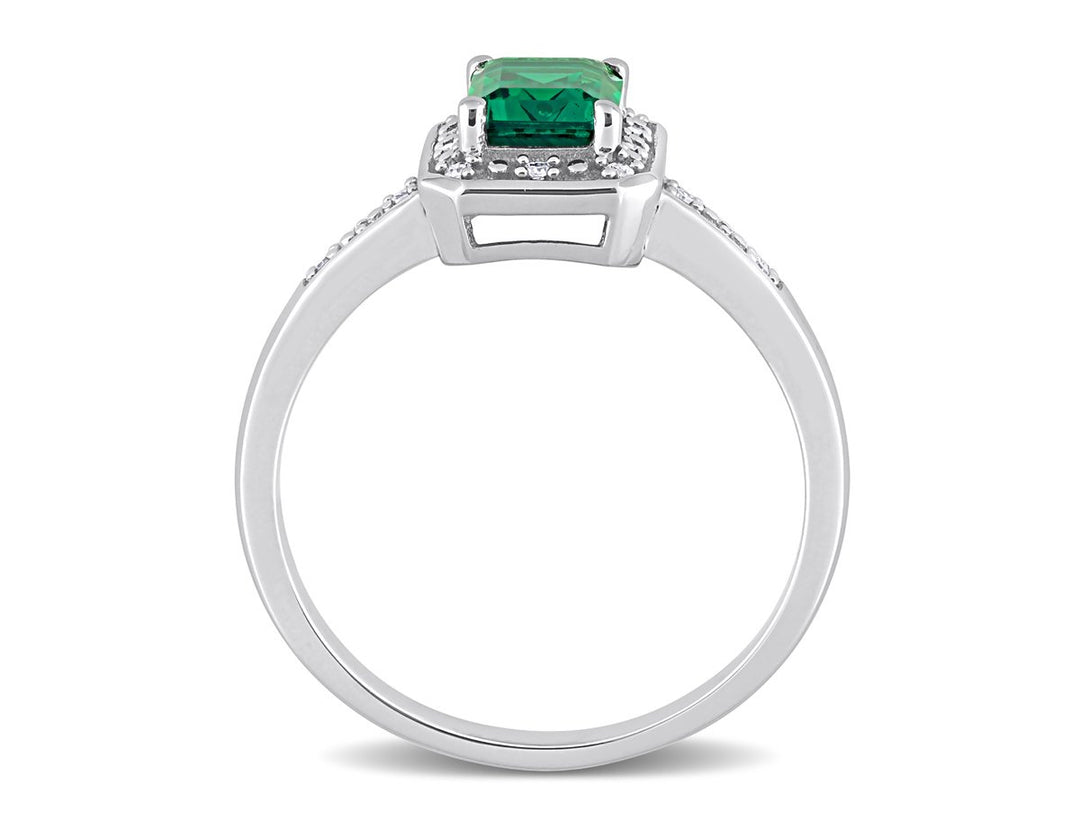 7/8 Carat (ctw) Emerald Ring in 10K White Gold with Accent Diamonds Image 4