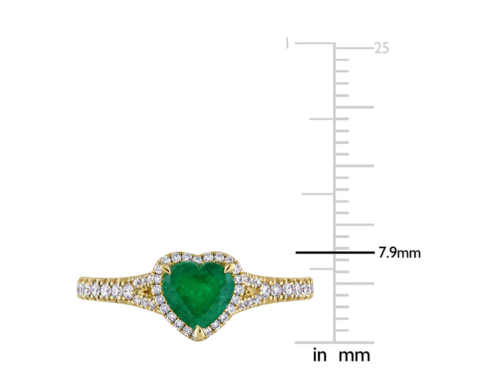 2/3 Carat (ctw) Emerald Heart Halo Ring in 14K Yellow Gold with Diamonds Image 2