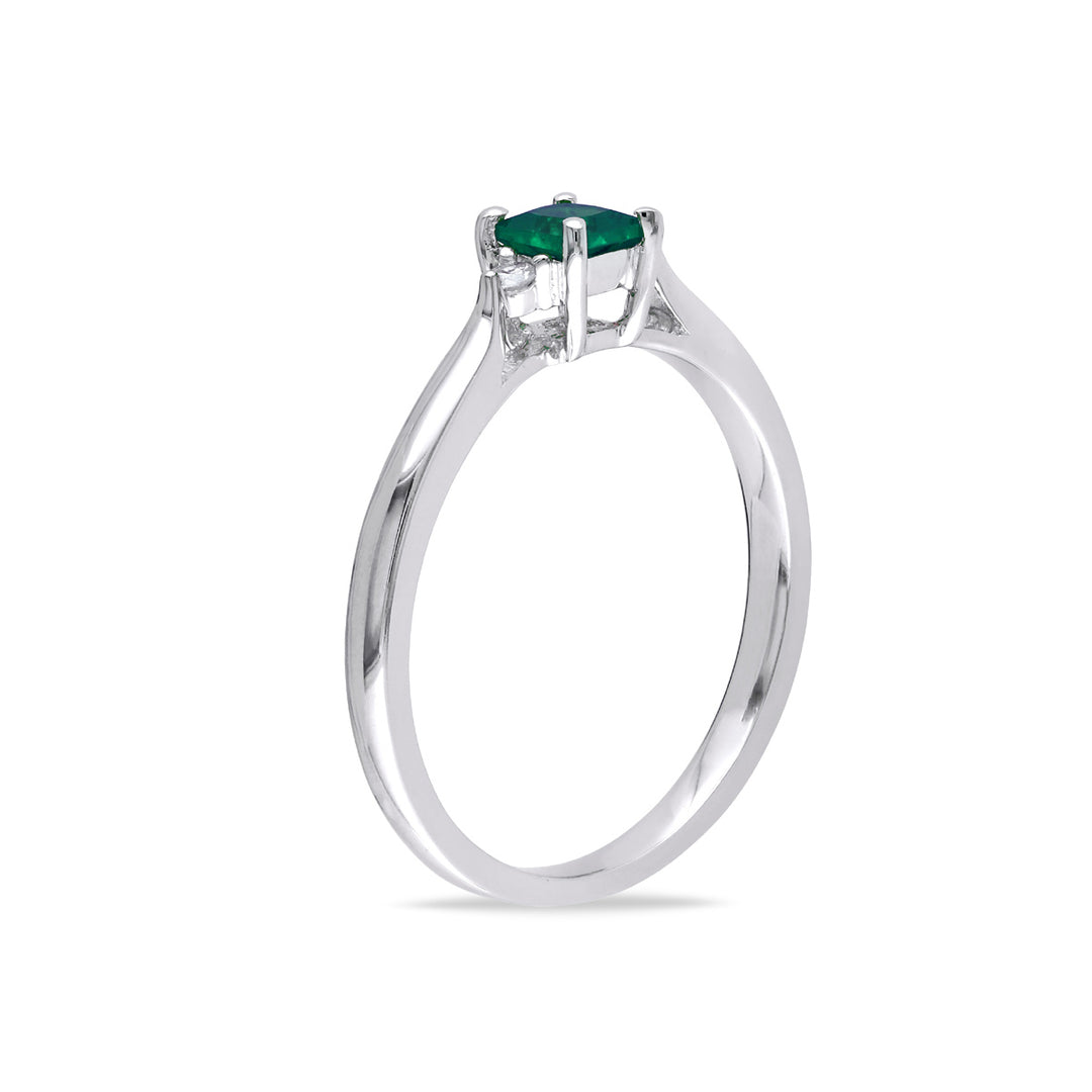 1/5 Carat (ctw) Lab-Created Solitaire Emerald Ring in Sterling Silver Image 4