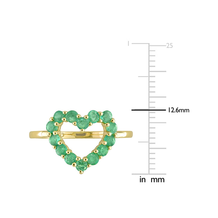 3/4 Carat (ctw) Emerald Heart Ring in 10K Yellow Gold Image 3