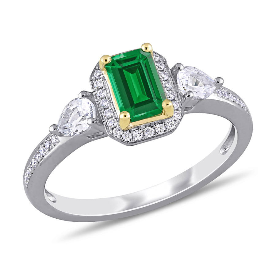 1/2 Carat (ctw) Octagon-Cut Emerald Ring in 14K White Gold with Diamonds Image 1
