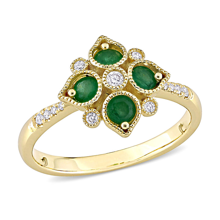 1/3 Carat (ctw) Emerald Geometric Ring in 14K Yellow Gold with Diamonds Image 1