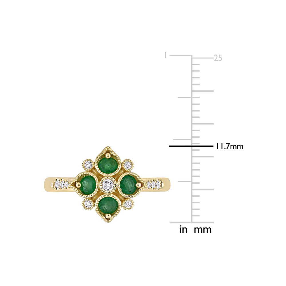 1/3 Carat (ctw) Emerald Geometric Ring in 14K Yellow Gold with Diamonds Image 2