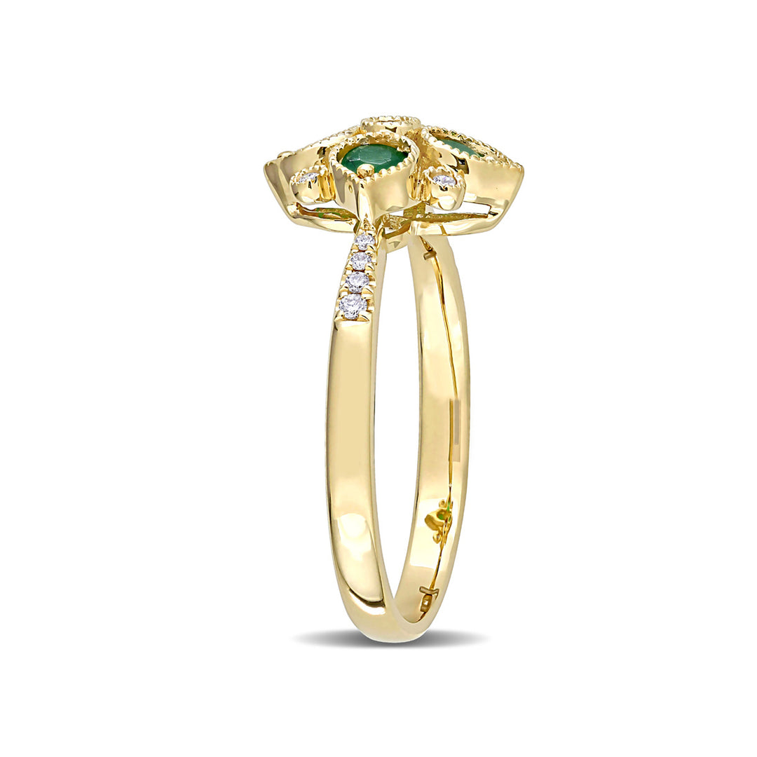 1/3 Carat (ctw) Emerald Geometric Ring in 14K Yellow Gold with Diamonds Image 3