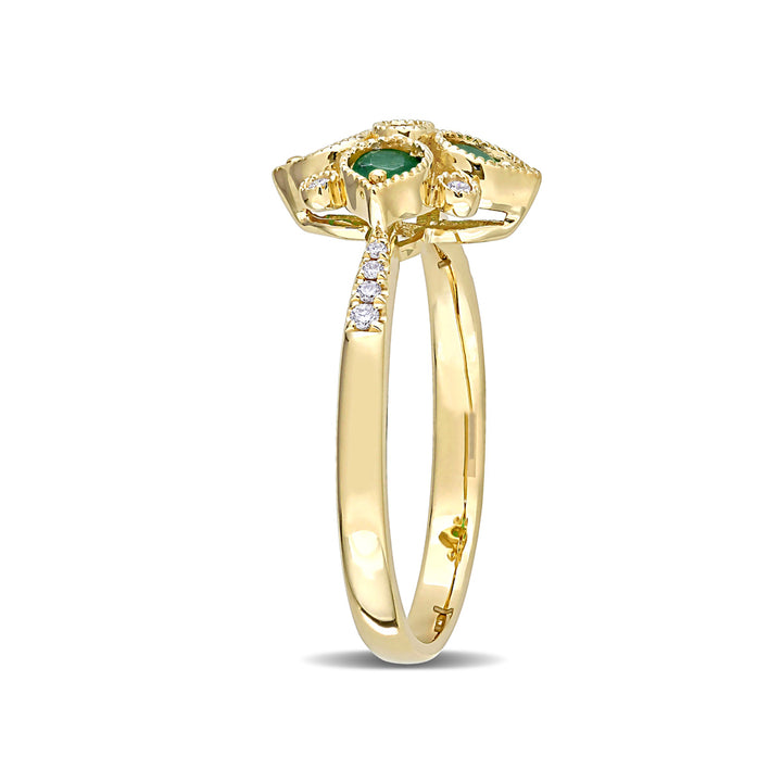 1/3 Carat (ctw) Emerald Geometric Ring in 14K Yellow Gold with Diamonds Image 3