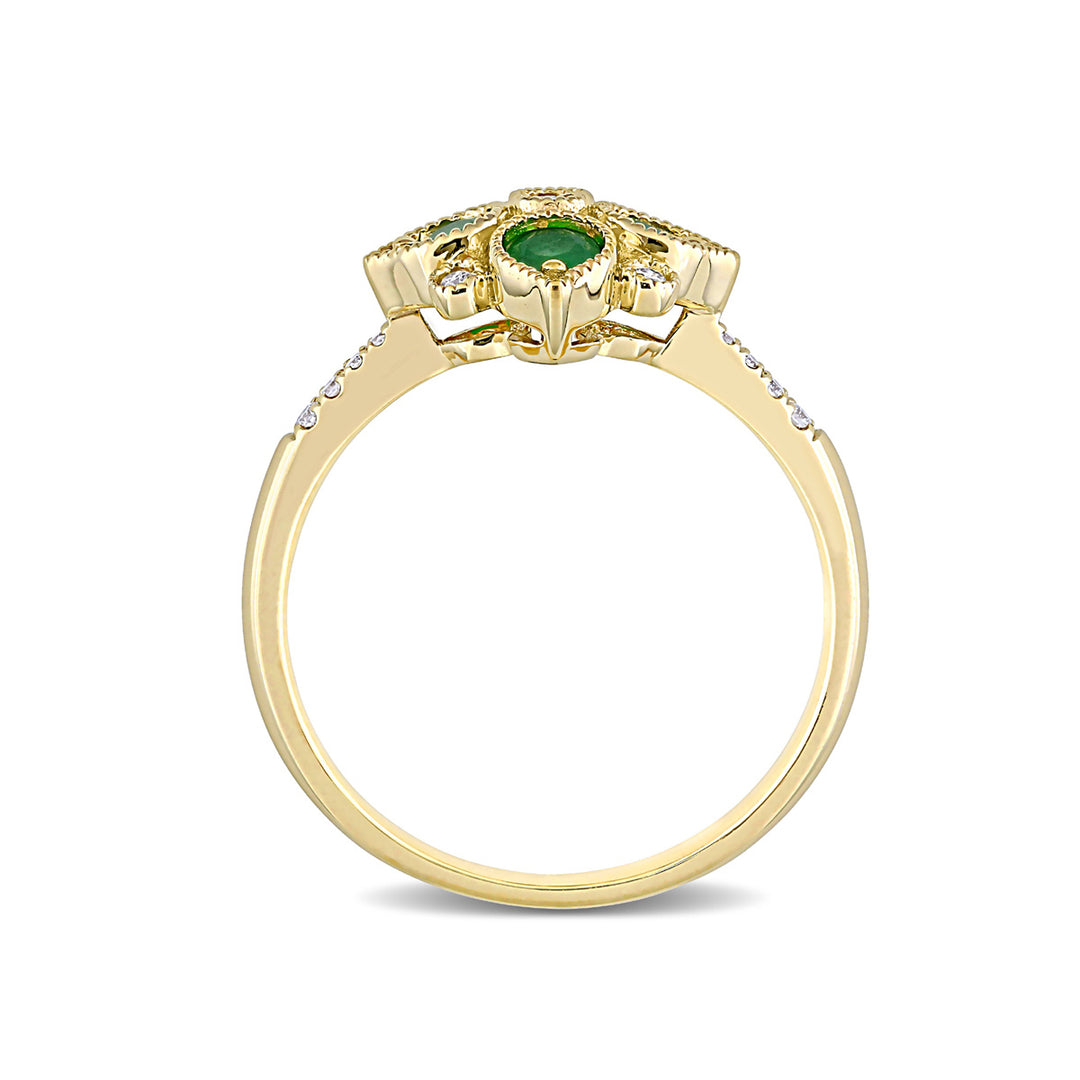 1/3 Carat (ctw) Emerald Geometric Ring in 14K Yellow Gold with Diamonds Image 4