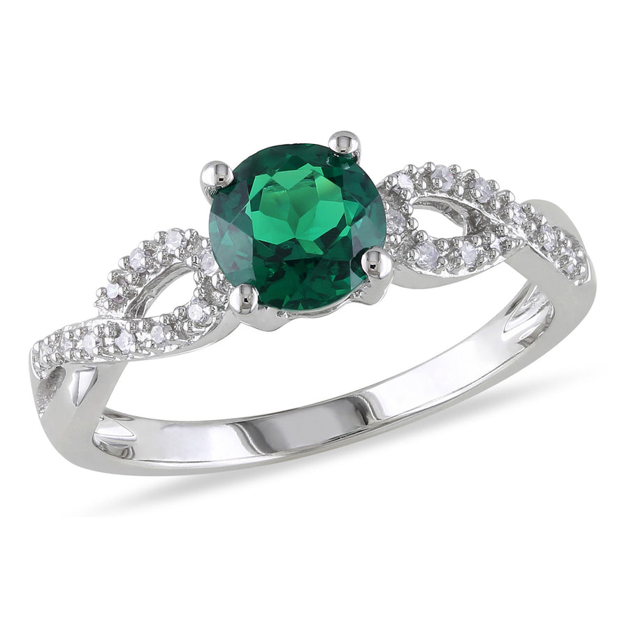4/5 Carat (ctw) Lab-Created Emerald Ring in 10K White Gold with Accent Diamonds Image 1