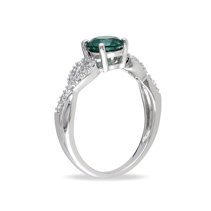 4/5 Carat (ctw) Lab-Created Emerald Ring in 10K White Gold with Accent Diamonds Image 3