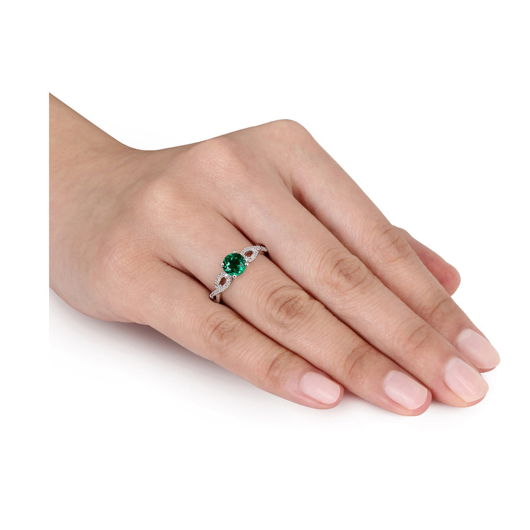 4/5 Carat (ctw) Lab-Created Emerald Ring in 10K White Gold with Accent Diamonds Image 4