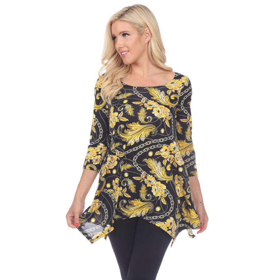 White Mark Womens Floral Chain Printed Tunic Top Image 1