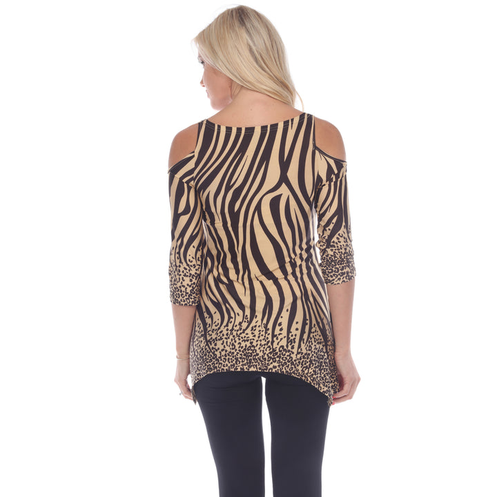 White Mark Womens Cold Shoulder Zebra Print Tunic Top with Pockets Image 3