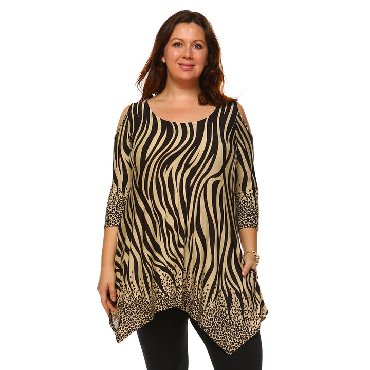 White Mark Womens Cold Shoulder Zebra Print Tunic Top with Pockets Image 4