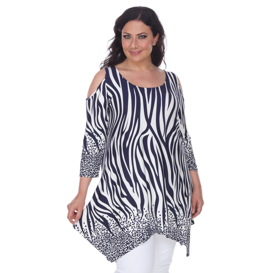White Mark Womens Cold Shoulder Zebra Print Tunic Top with Pockets Image 9