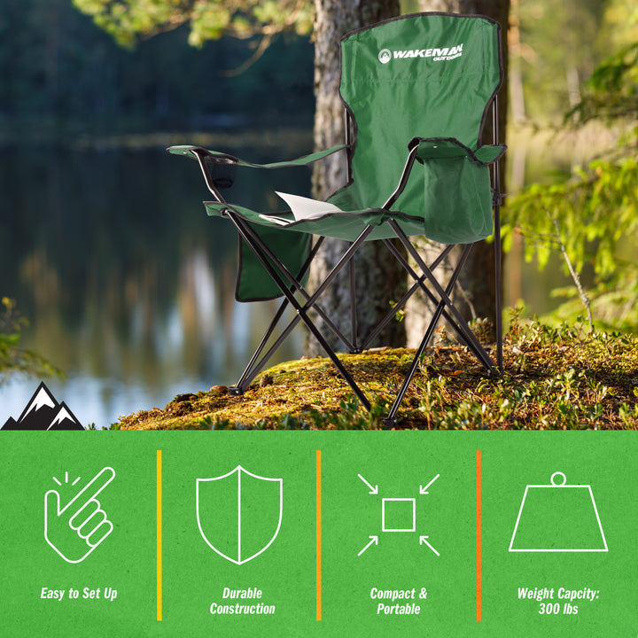 Camping Chair - 300lb Capacity Folding Chair with Cupholder and Built-In Cooler - Oversized Heavy Duty Outdoor Camp or Image 3