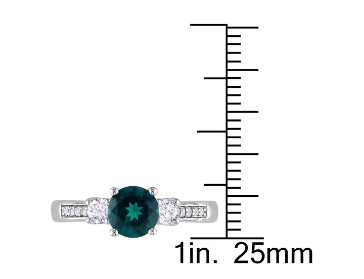 1.13 Carat (ctw) Lab-Created Emerald and White Sapphires Three Stone Ring in 10K White Gold Image 3