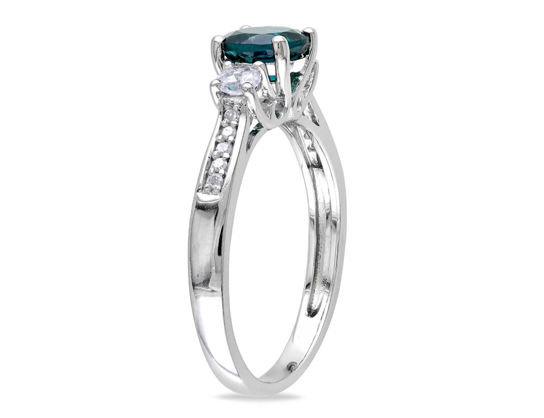 1.13 Carat (ctw) Lab-Created Emerald and White Sapphires Three Stone Ring in 10K White Gold Image 4