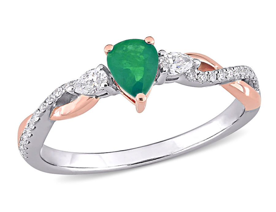1/4 Carat (ctw) Emerald Pear Infinity Ring in 14K White Gold with Diamonds Image 1