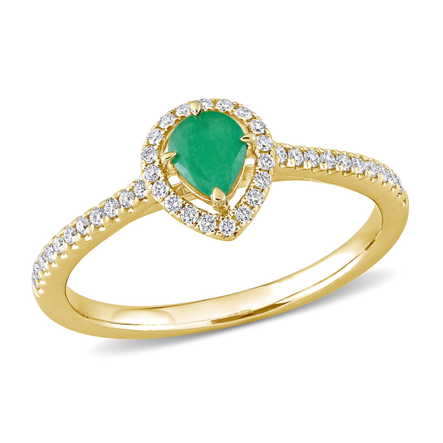 1/4 Carat (ctw) Emerald Pear Ring in 14K Yellow Gold with Diamonds Image 1
