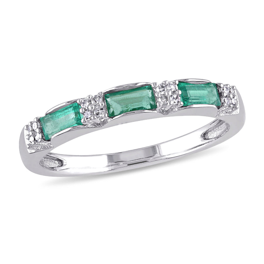 1/3 Carat (ctw) Baguette Emerald Band Ring in 10K White Gold Image 1