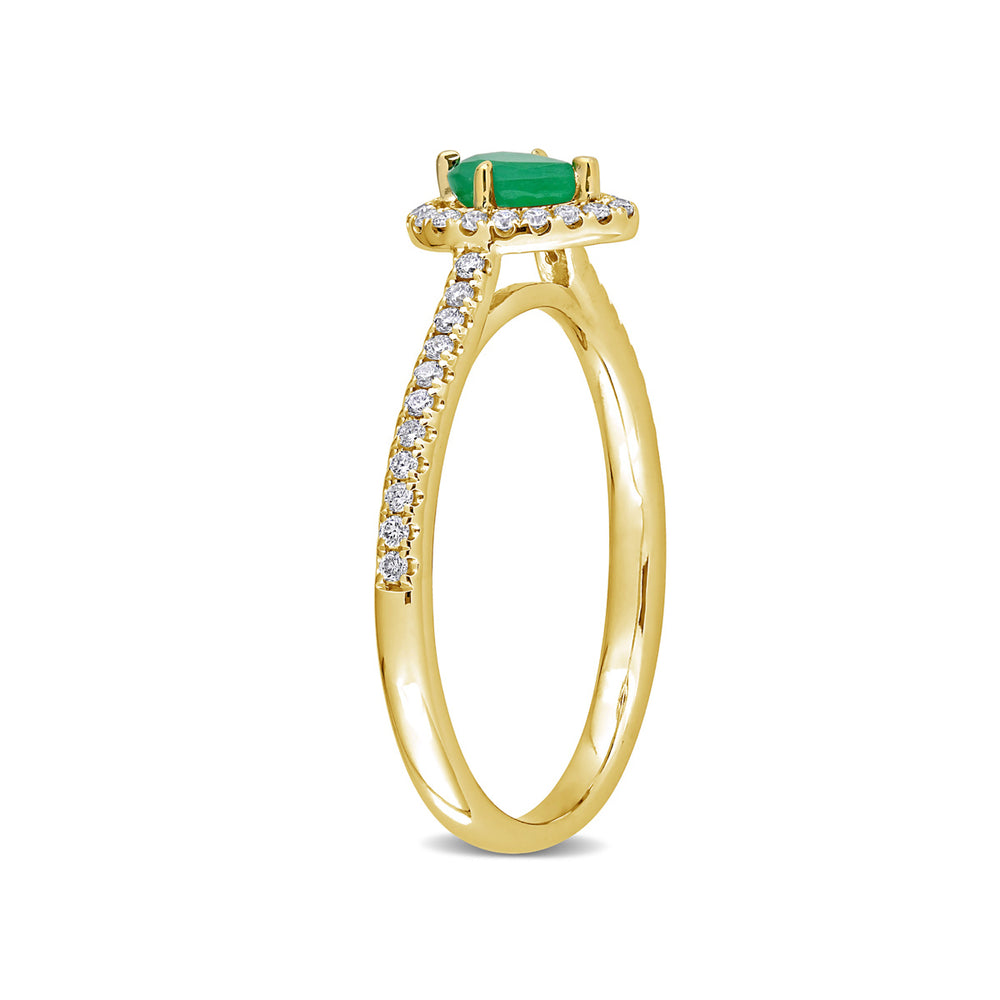1/4 Carat (ctw) Emerald Pear Ring in 14K Yellow Gold with Diamonds Image 2