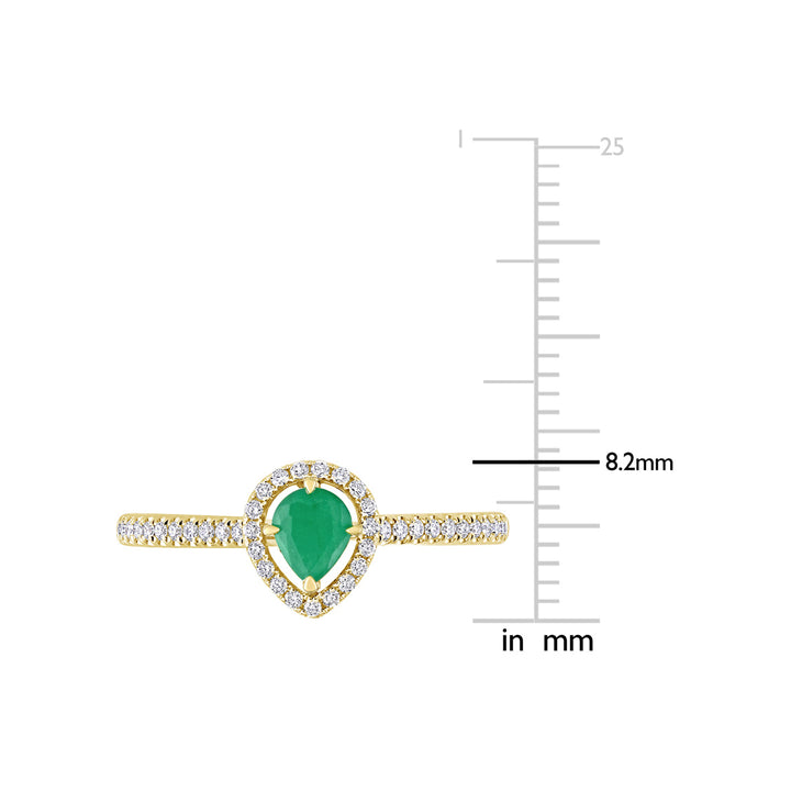 1/4 Carat (ctw) Emerald Pear Ring in 14K Yellow Gold with Diamonds Image 3