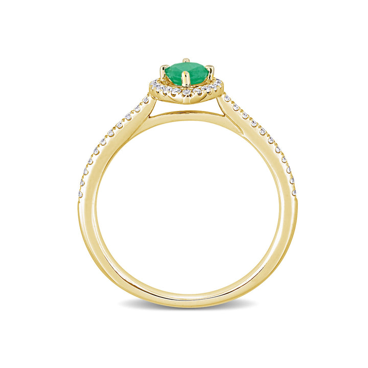 1/4 Carat (ctw) Emerald Pear Ring in 14K Yellow Gold with Diamonds Image 4