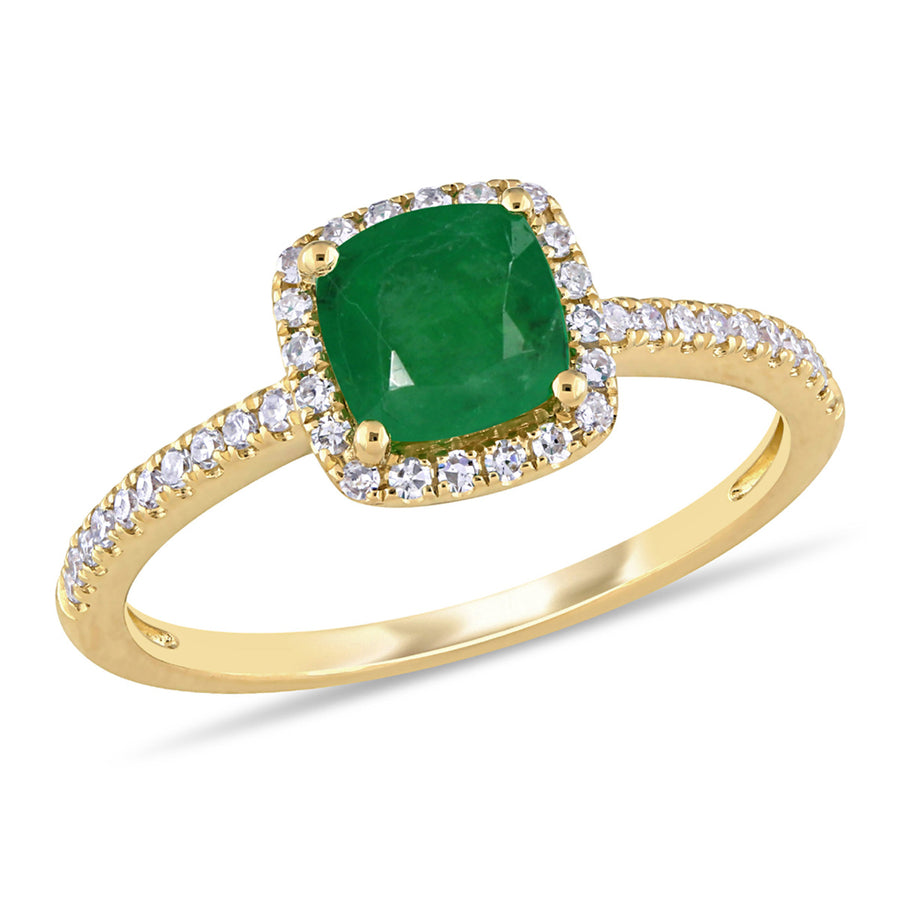 7/8 Carat (ctw) Cushion-Cut Emerald Halo Ring in 14K Yellow Gold with Diamonds Image 1