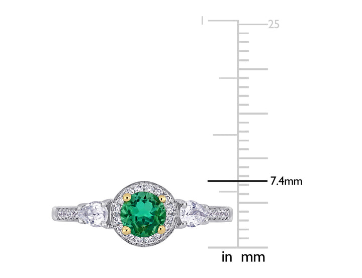 4/5 Carat (ctw) Emerald and White Sapphire Ring in 14K White Gold with Diamonds Image 4