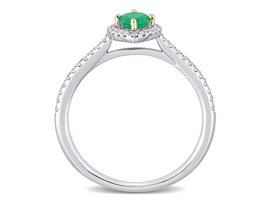 1/4 Carat (ctw) Emerald Pear Halo Ring in 14K White Gold with Diamonds Image 3