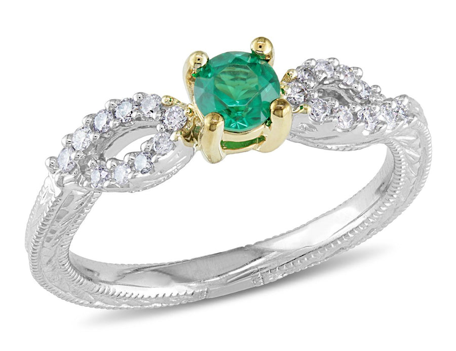 1/4 Carat (ctw) Lab-Created Emerald Ring in 14K White Gold with Diamonds Image 1