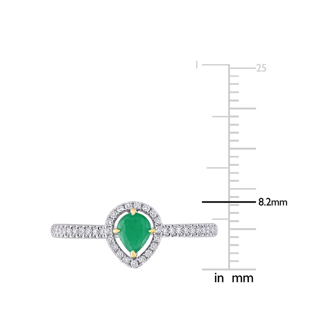 1/4 Carat (ctw) Emerald Pear Halo Ring in 14K White Gold with Diamonds Image 4