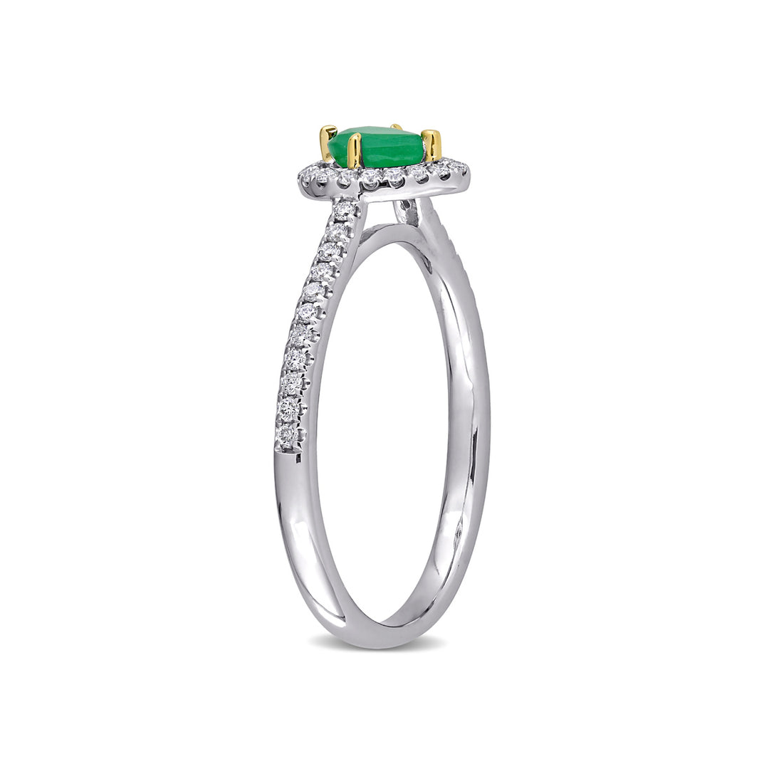 1/4 Carat (ctw) Emerald Pear Halo Ring in 14K White Gold with Diamonds Image 4