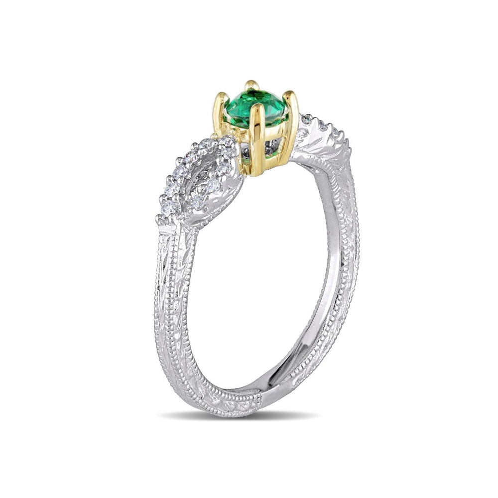 1/4 Carat (ctw) Lab-Created Emerald Ring in 14K White Gold with Diamonds Image 2