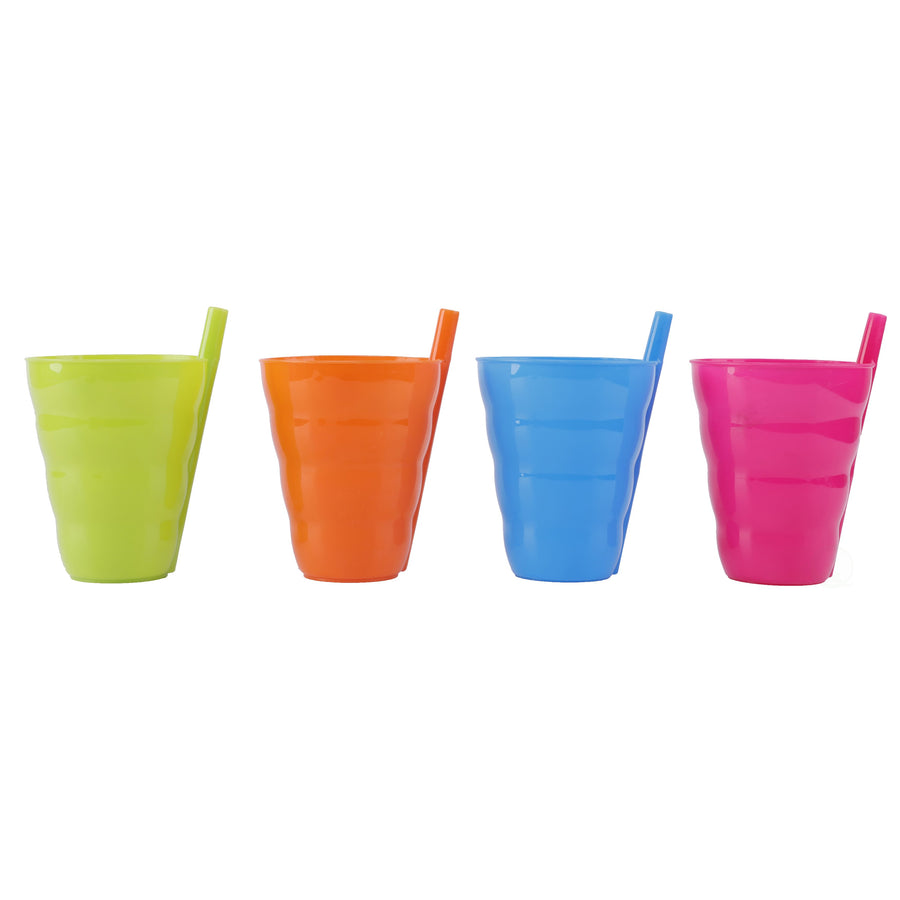10 OZ Reusable Plastic Cups with Straw BluePinkGreenand OrangeSet of 4 Image 1