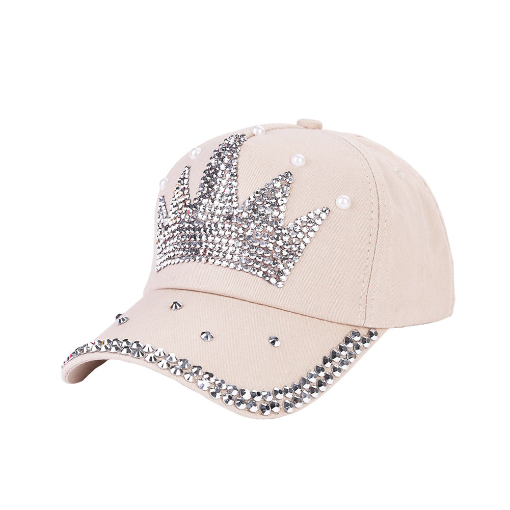 Fashion Women Crown Faux Pearl Rhinestone Baseball Cap Snapback Outdoor Sun Hat Image 12