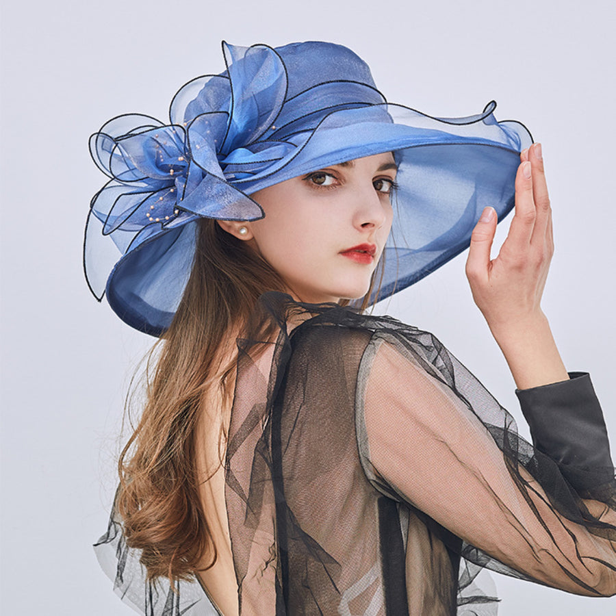 Beach Hat Floral Design Sun Protection Adjustable Organza Thin Elegant Sun Cap Fashion Accessories Image 1