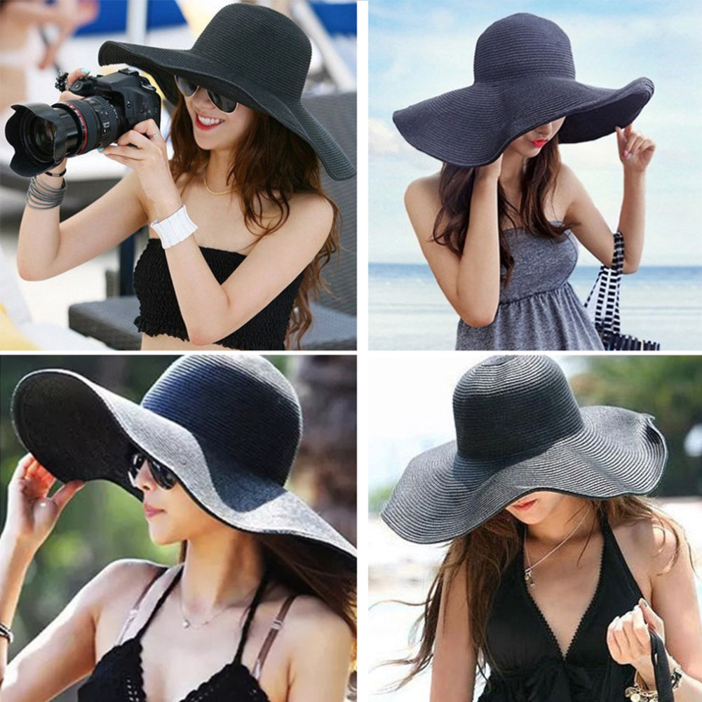 Sun Hat Widen Brim Sun Protection Solid Color Summer Outdoor Fashion Ladies Big Brimmed Straw Hat Women Accessories Image 9