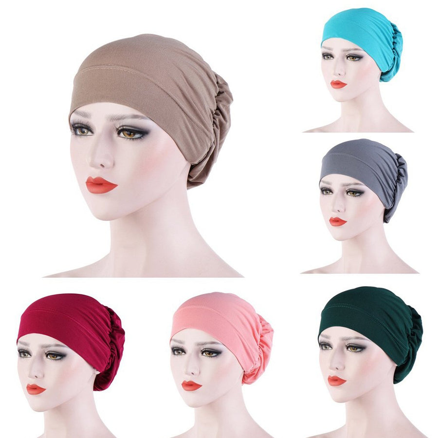 Women Small Solid Color Soft Knotted Night Sleep Beanie Bonnet Chemo Hat Cover Image 1