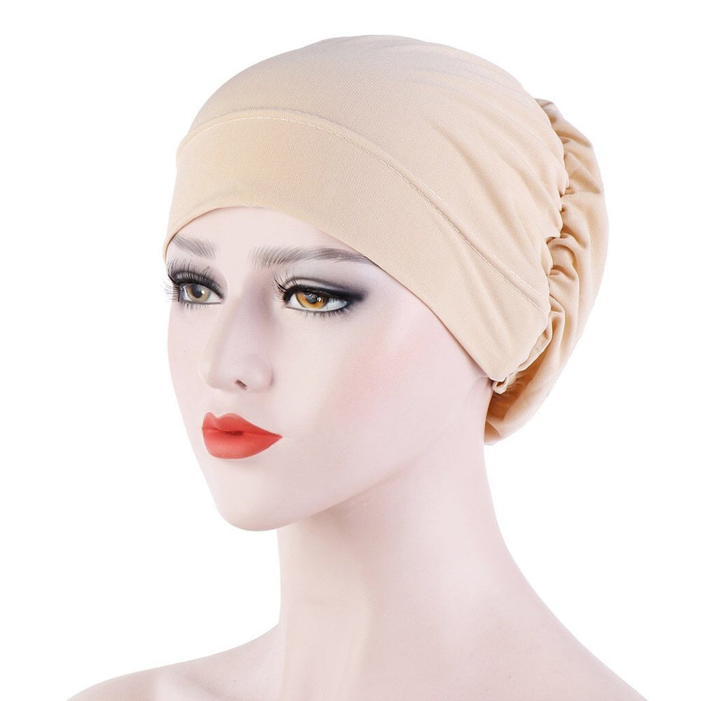 Women Small Solid Color Soft Knotted Night Sleep Beanie Bonnet Chemo Hat Cover Image 2