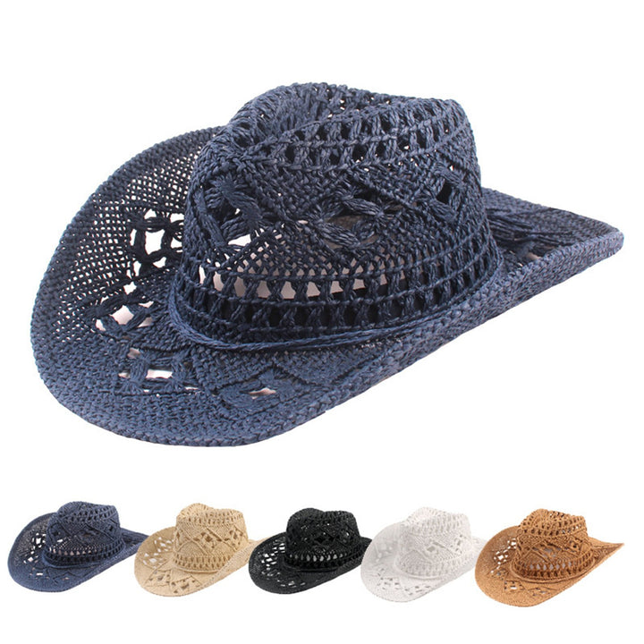 Cowboy Hat Classic Vintage Hollow Out Unisex Curled Edge Wide Brim Men Sun Hat Fishing Hat Image 7