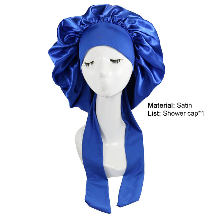 Solid Color Faux Silk Satin High Elastic Lacing Hair Bonnet Sleep Cap Hair Care for Hair Salon Image 12