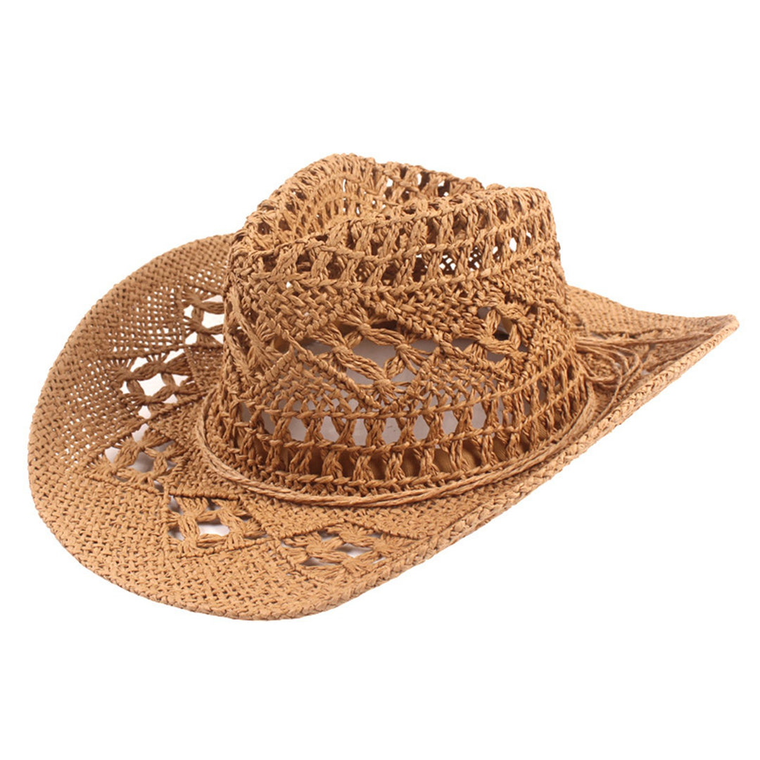 Cowboy Hat Classic Vintage Hollow Out Unisex Curled Edge Wide Brim Men Sun Hat Fishing Hat Image 8