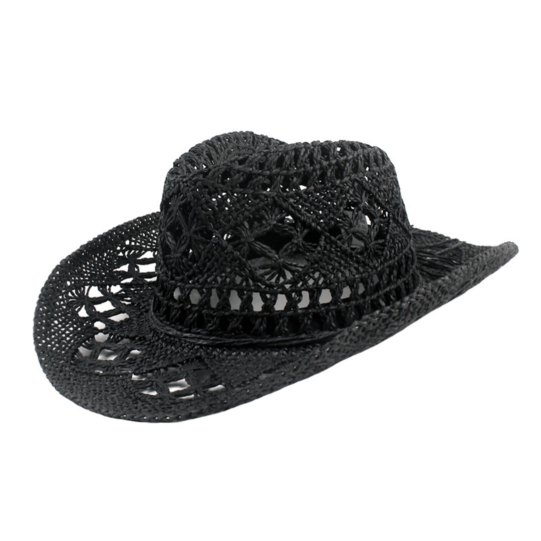 Cowboy Hat Classic Vintage Hollow Out Unisex Curled Edge Wide Brim Men Sun Hat Fishing Hat Image 9