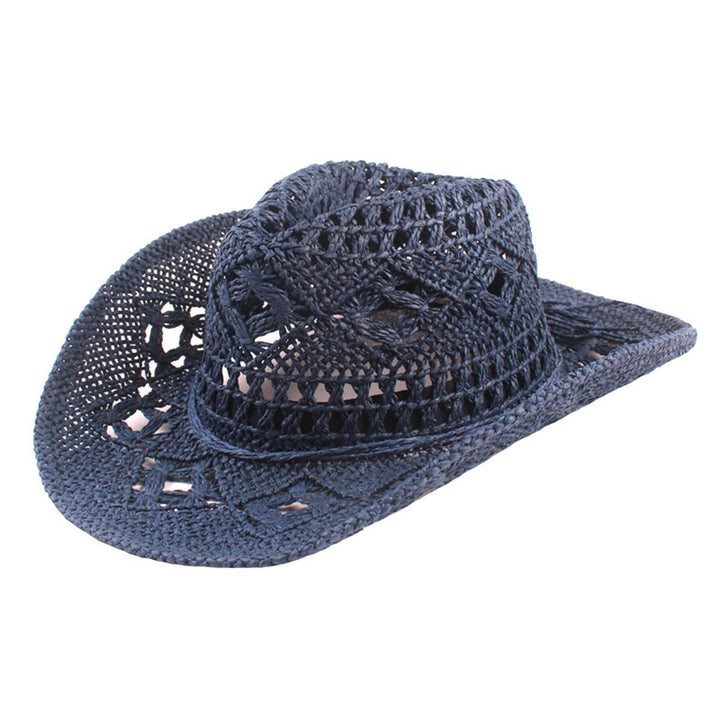 Cowboy Hat Classic Vintage Hollow Out Unisex Curled Edge Wide Brim Men Sun Hat Fishing Hat Image 11