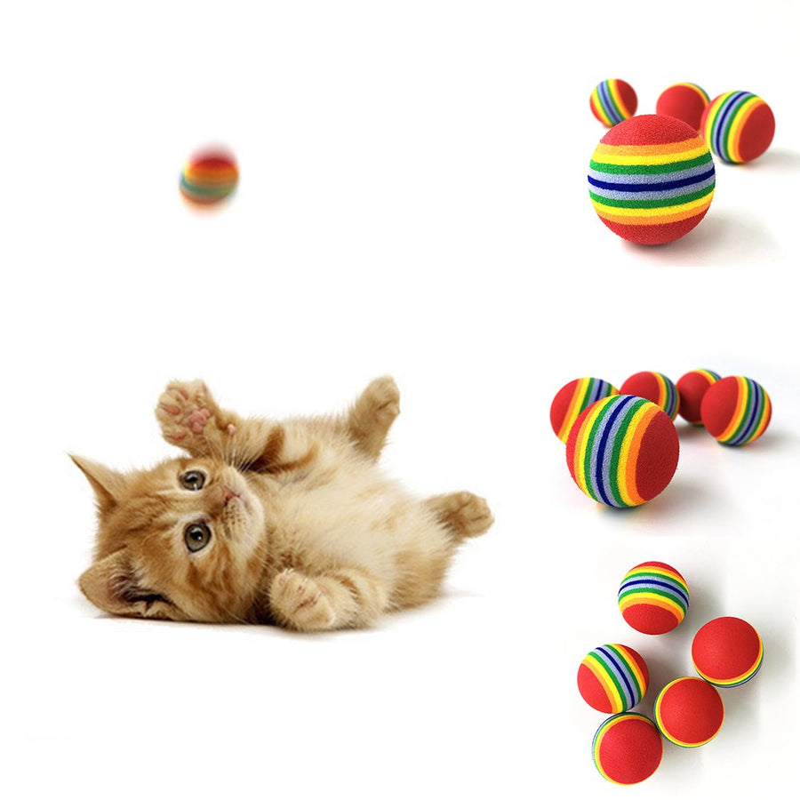 Funny Pet Dog Puppy Cat Rainbow Striped Chewing Interactive Ball Teething Toy Image 1