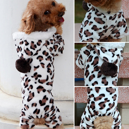 Dog Hoodie Hooded Flannel Winter Warm Leopard Printed Pet Puppy Clothes Jumpsuit Pajamas Outwear for Home Image 1