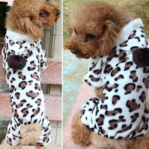 Dog Hoodie Hooded Flannel Winter Warm Leopard Printed Pet Puppy Clothes Jumpsuit Pajamas Outwear for Home Image 2