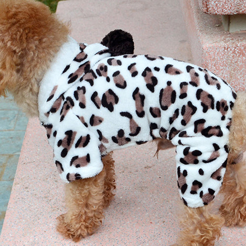 Dog Hoodie Hooded Flannel Winter Warm Leopard Printed Pet Puppy Clothes Jumpsuit Pajamas Outwear for Home Image 3