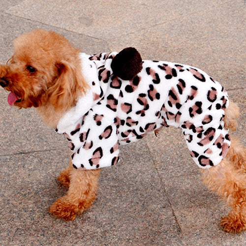 Dog Hoodie Hooded Flannel Winter Warm Leopard Printed Pet Puppy Clothes Jumpsuit Pajamas Outwear for Home Image 4