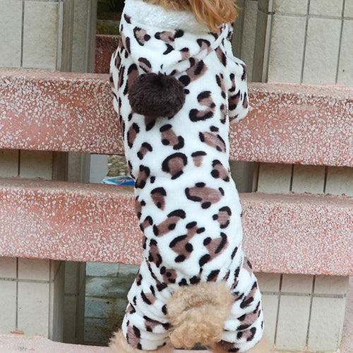 Dog Hoodie Hooded Flannel Winter Warm Leopard Printed Pet Puppy Clothes Jumpsuit Pajamas Outwear for Home Image 4